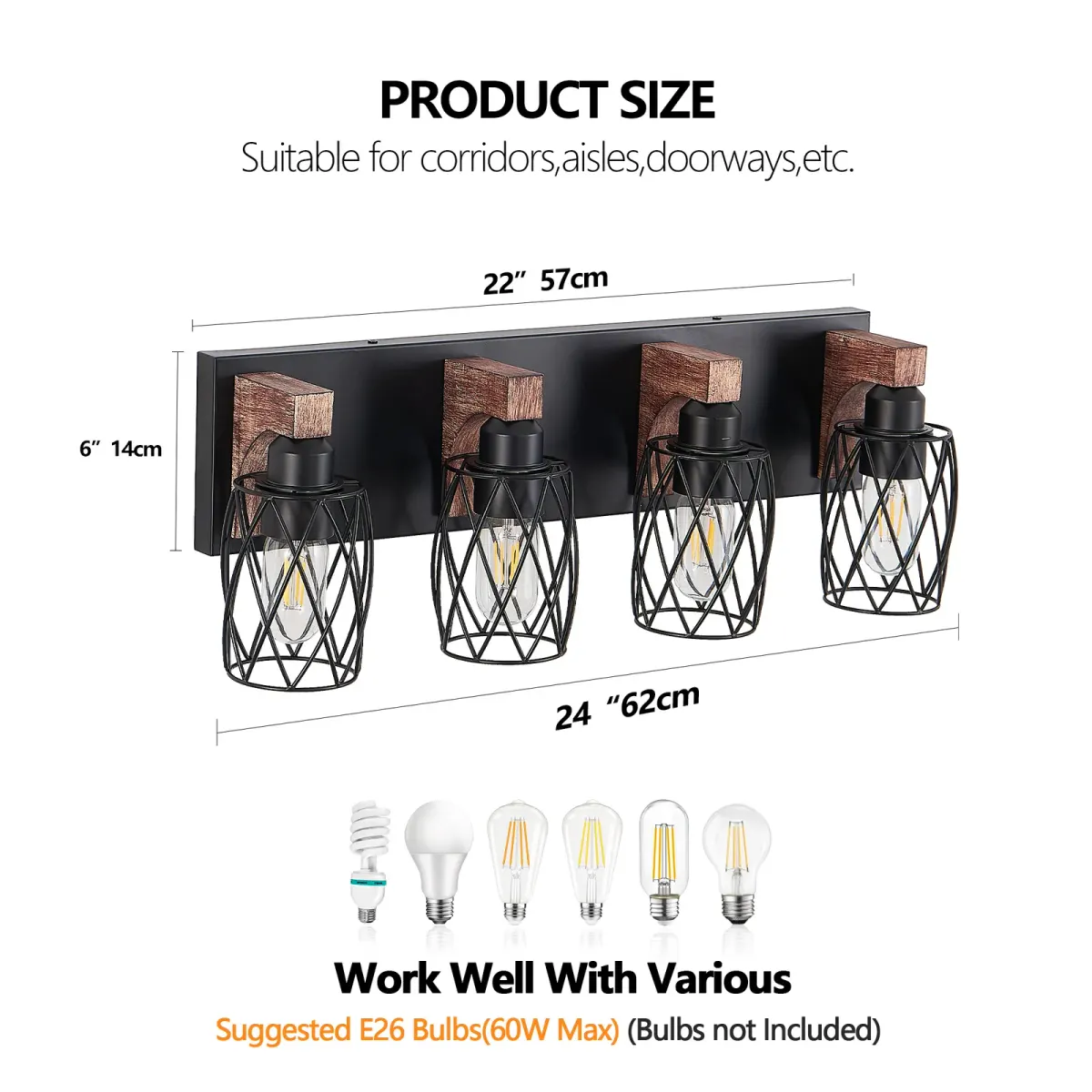 Cage wall sconce, 4 lights, walnut, dimension drawing 1