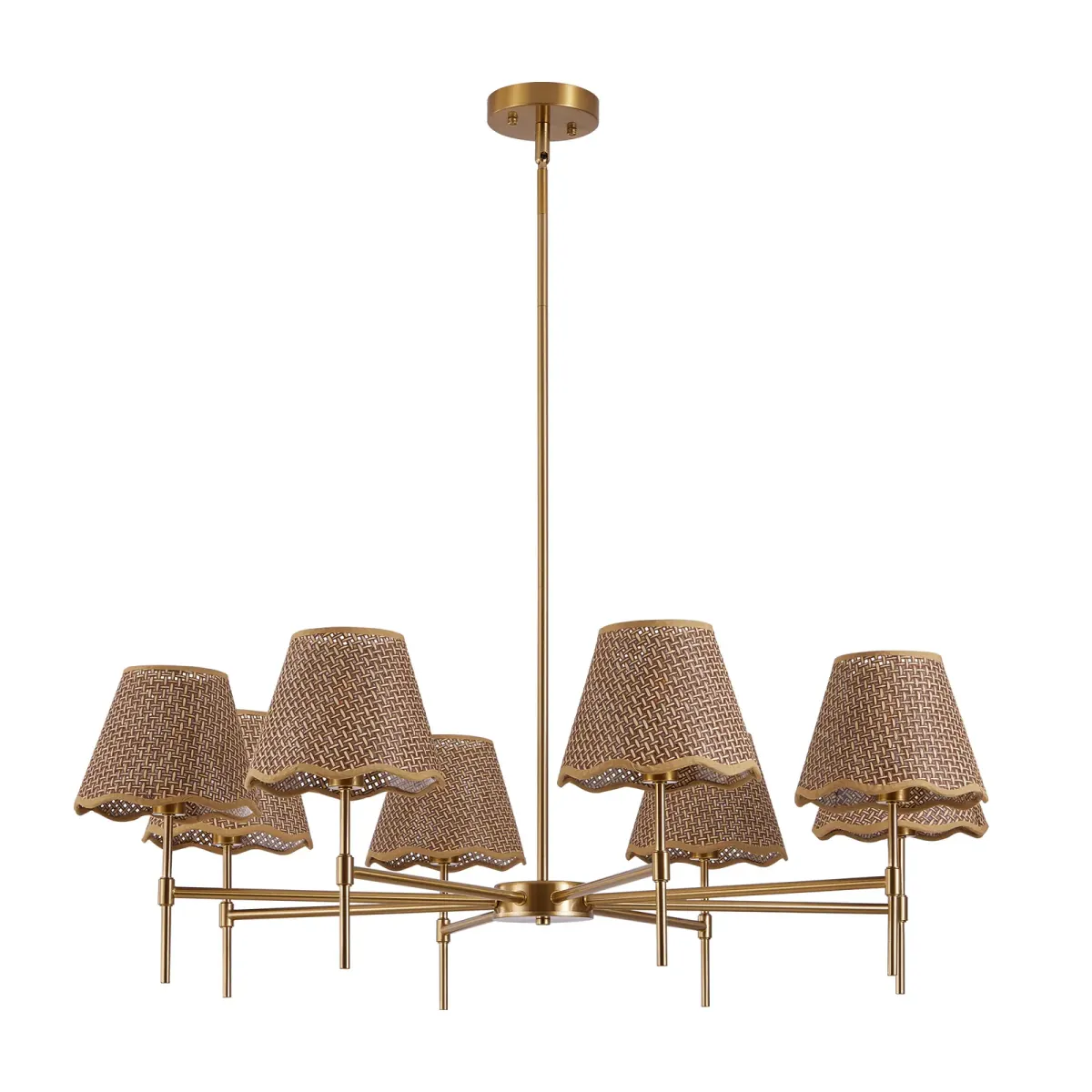 Rattan chandelier, 8 lights, gold, view 5