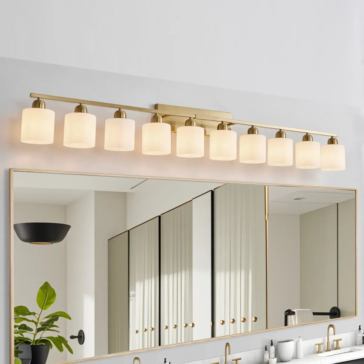 Frosted glass vanity bar, 65 in, copper tone
