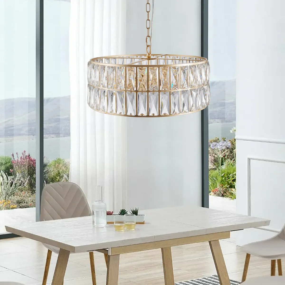 6-light crystal drum chandelier, gold, view 4