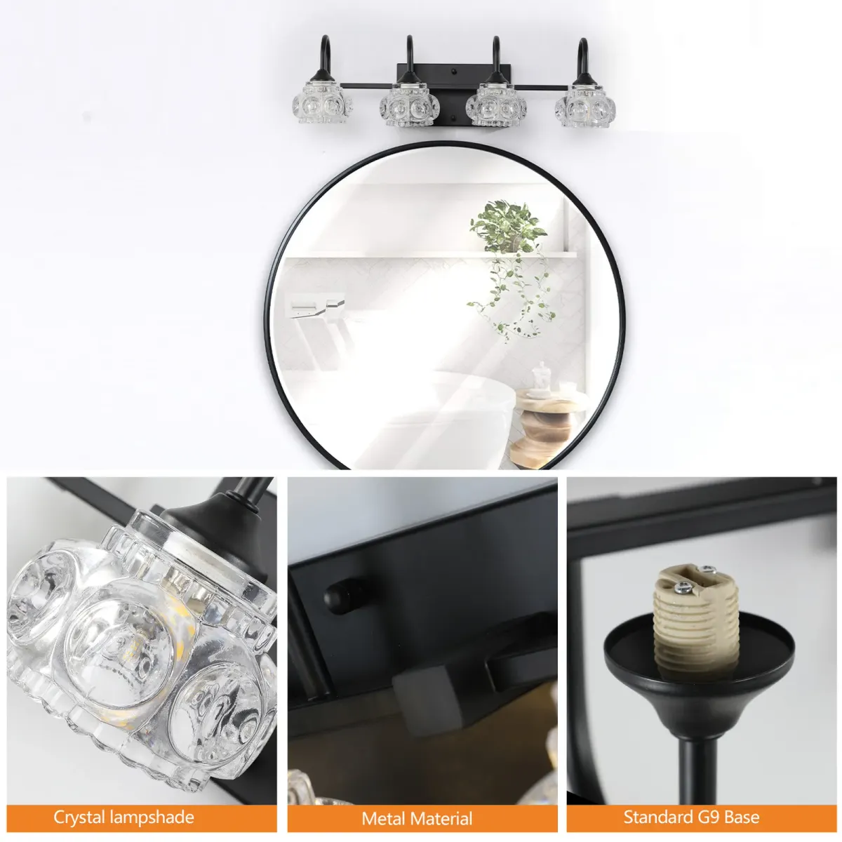 Crystal glass vanity bar, 4 lights, black, view 7