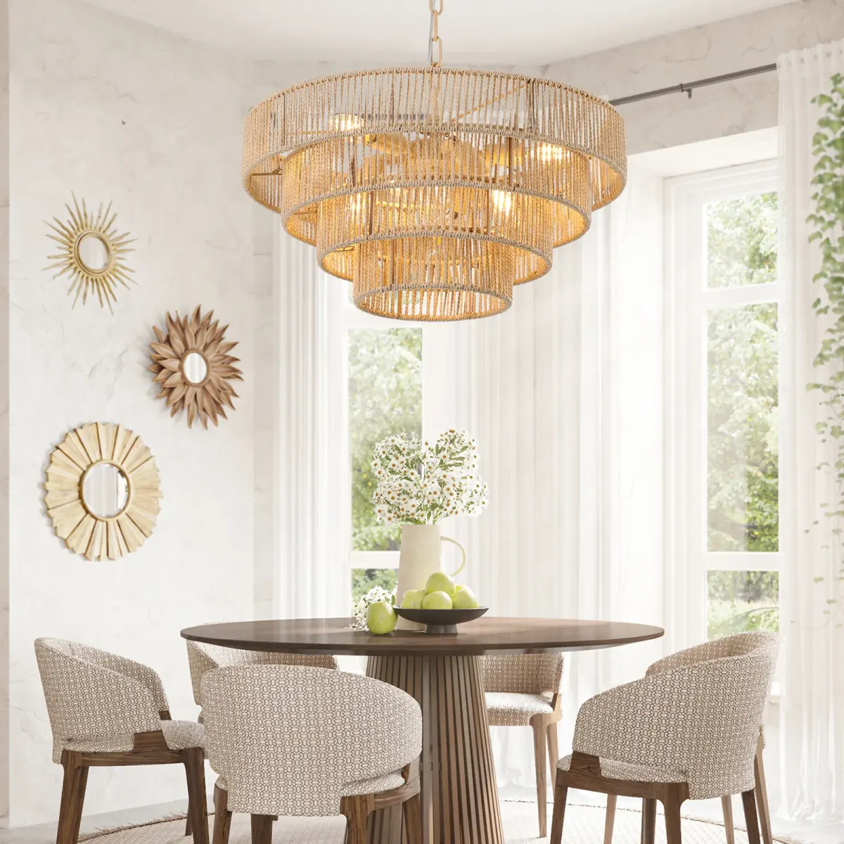 Rope chandelier, 19.7 in, wood