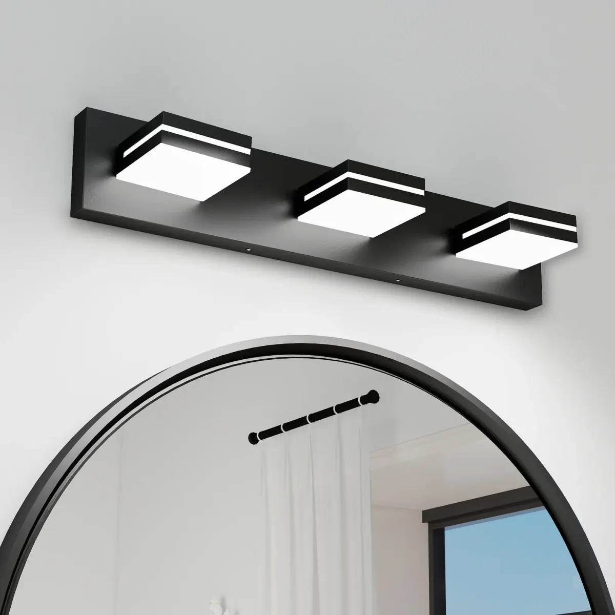 Minimalist LED vanity bar, 3 lights, black, view 2