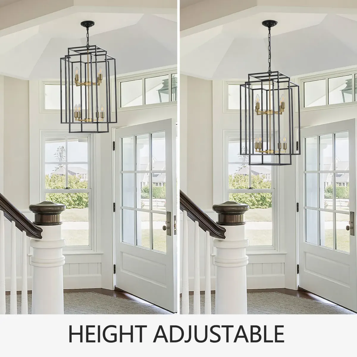 Geometric pendant chandelier, 8 lights, black and gold, view 6