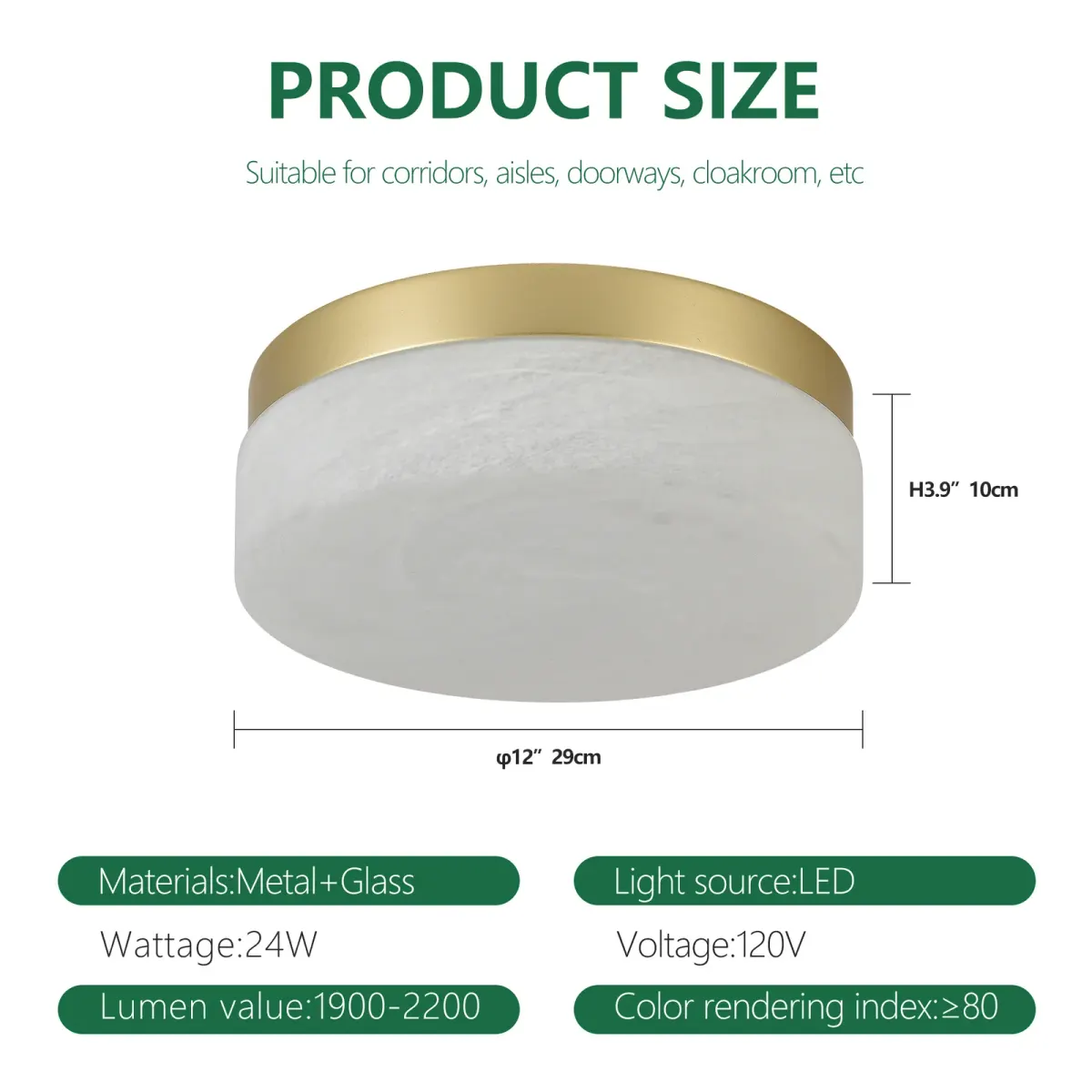 Low-profile LED flush mount, 11.4 in, gold, dimension drawing 1