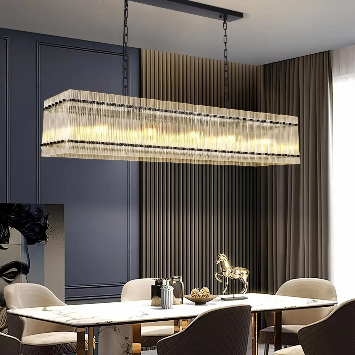 10-light crystal rectangle chandelier, black, manufacturer image 3