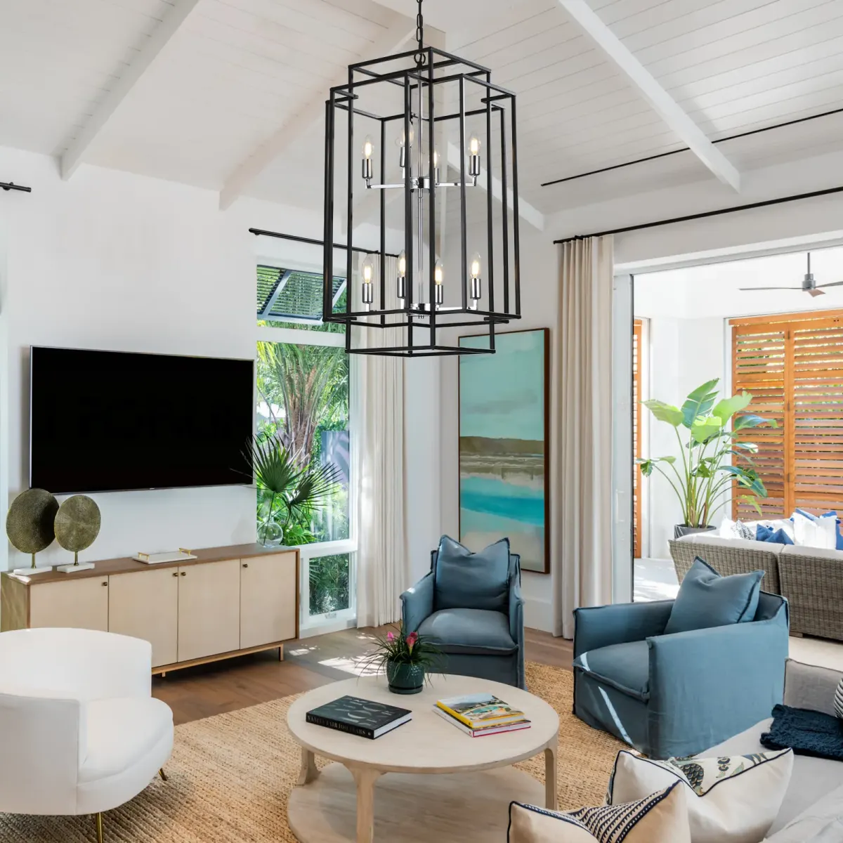 Geometric pendant chandelier, 8 lights, chrome, view 3