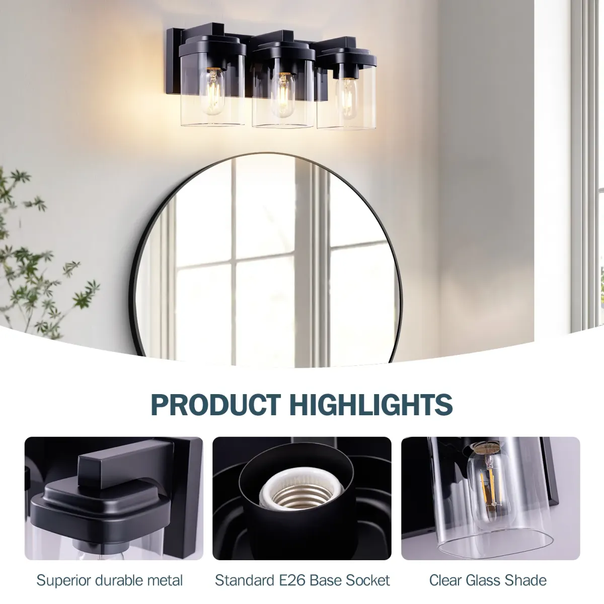 Clear glass vanity bar Z001004, 3 lights, black, manufacturer image 1