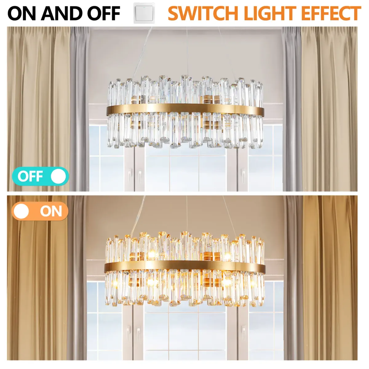 Crystal chandelier, 23.6 in, gold (L005021-D600-P12G), manufacturer image 1