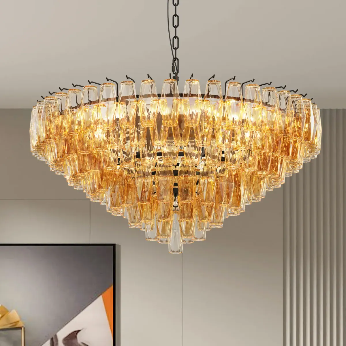 14-light tiered chandelier, black, view 3