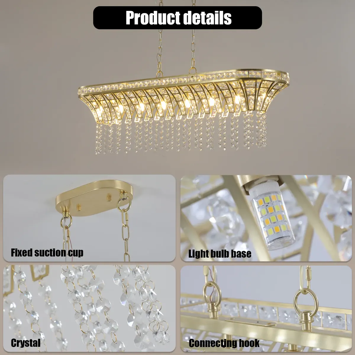 Linear crystal chandelier, gold, manufacturer image 3