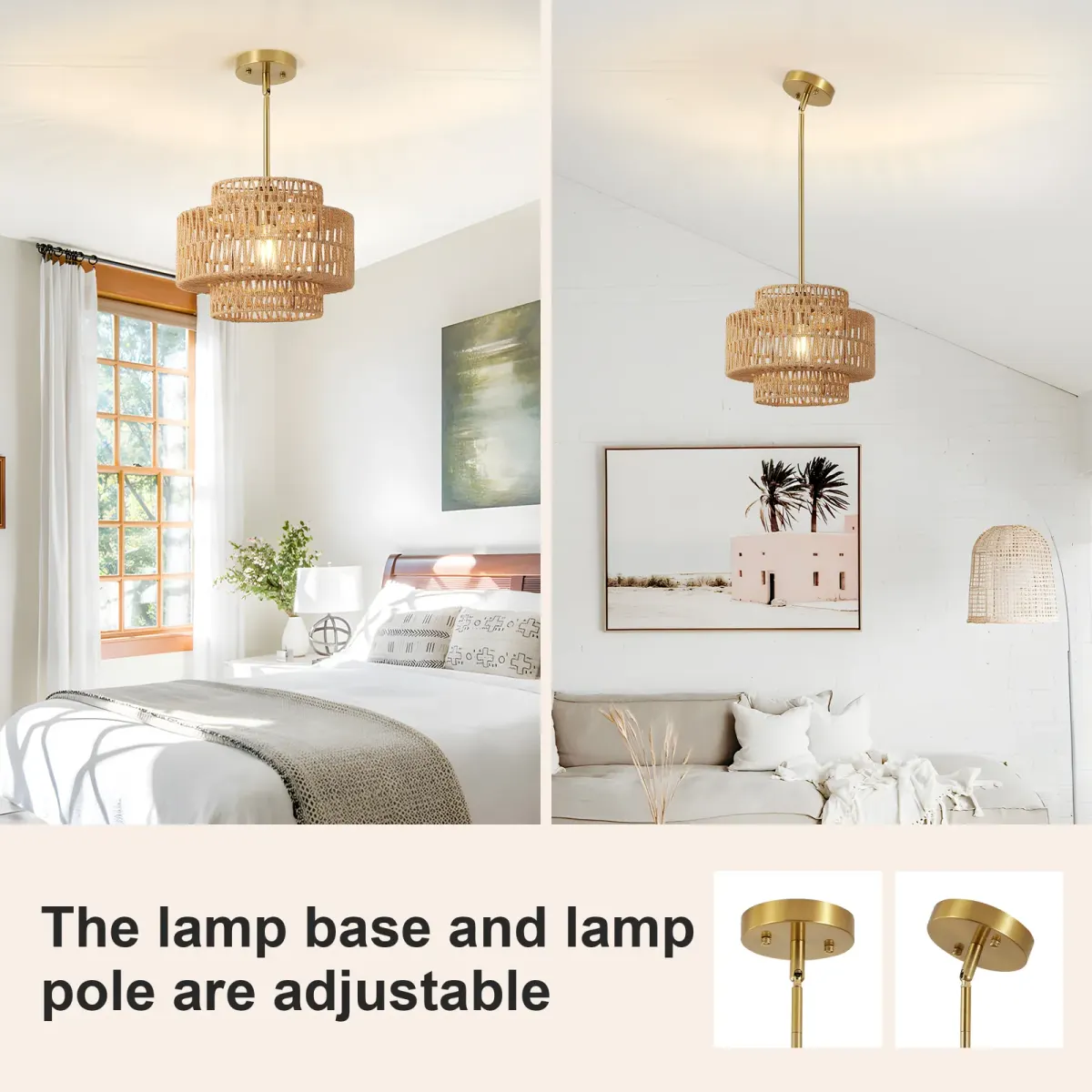 1-light rattan chandelier, brown, manufacturer image 1