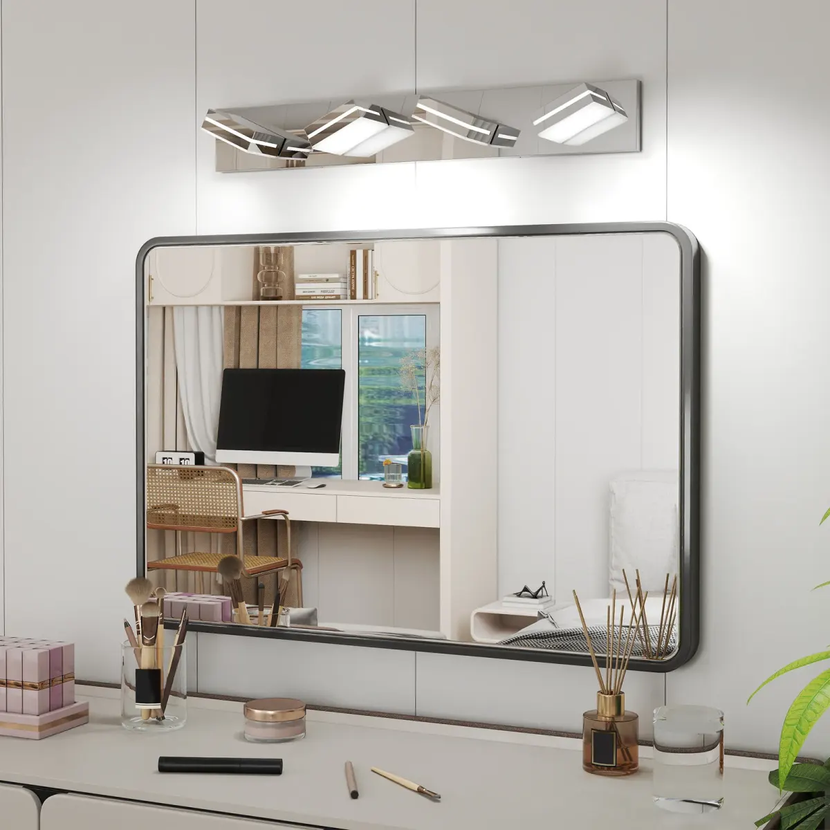 Minimalist LED vanity bar, 4 lights, chrome, view 4