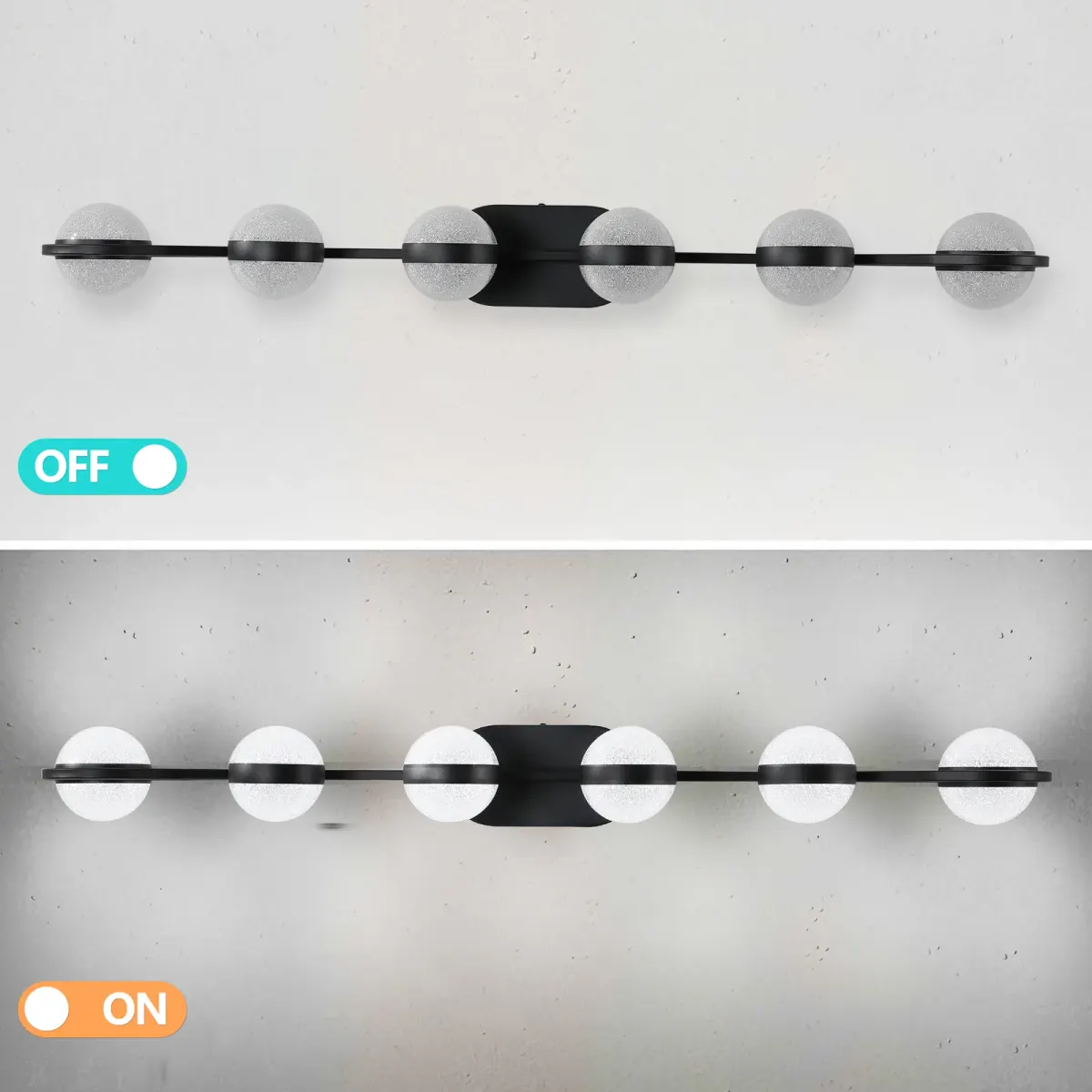 Acrylic crystal vanity bar, 6 lights, black, view 3