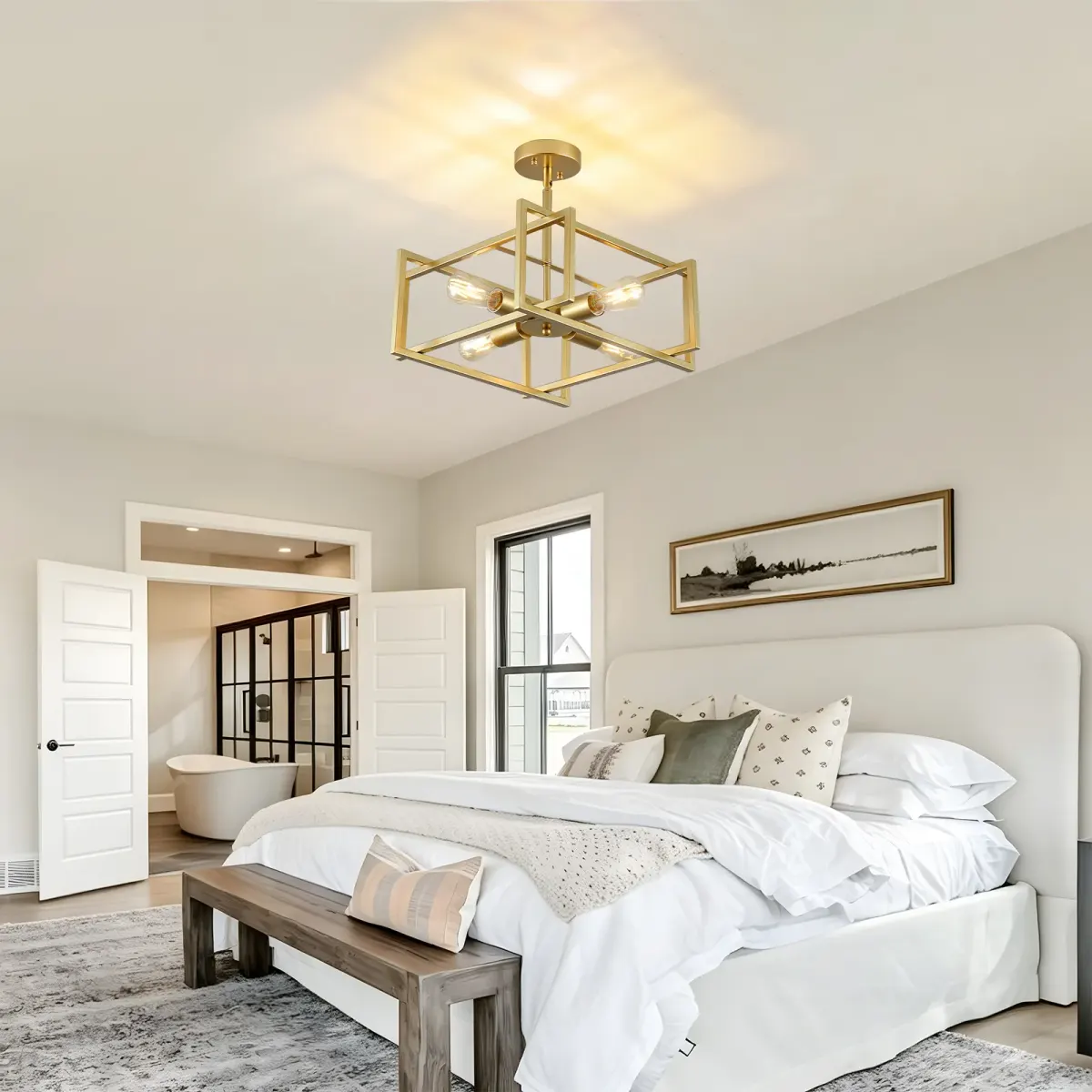Flush mount chandelier, 4 lights, gold, view 2
