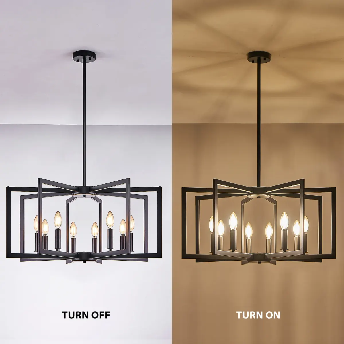 8-light geometric chandelier, black, view 7