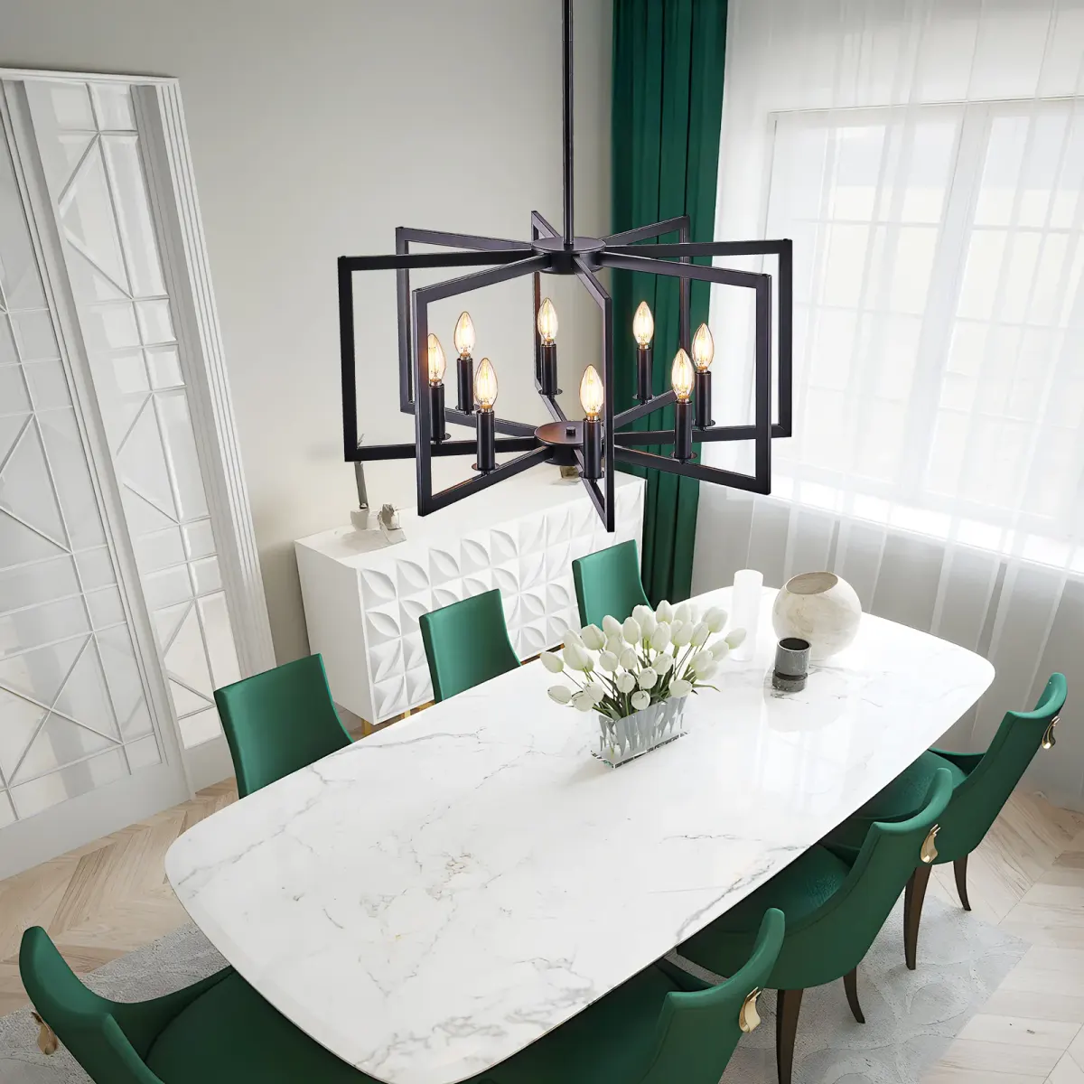 8-light geometric chandelier, black, view 2