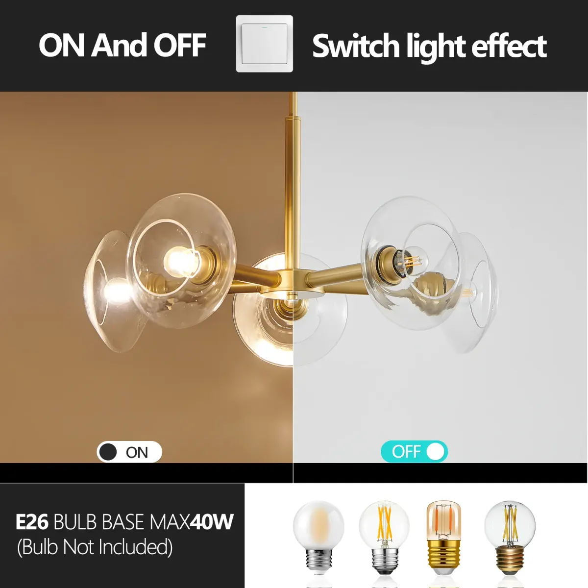 5-light clear glass sputnik chandelier, gold, manufacturer image 1