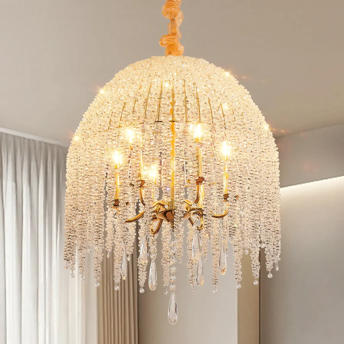 6-light crystal chandelier, gold, view 5