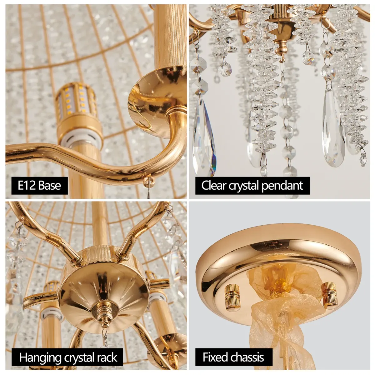 6-light crystal chandelier, gold, manufacturer image 1