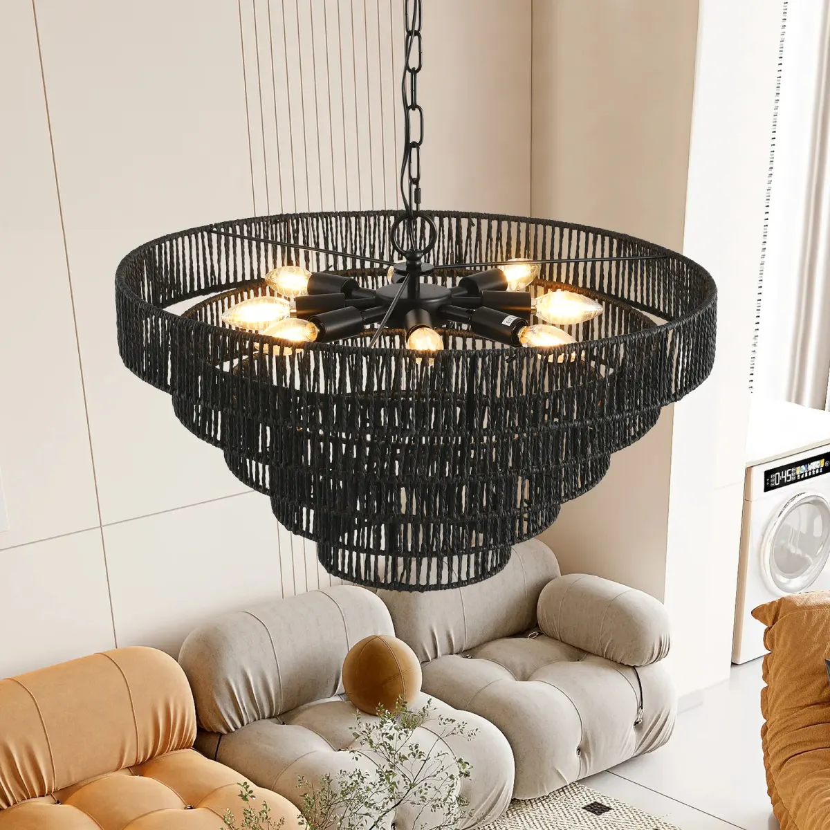 Rope chandelier, 23.6 in, black, view 2