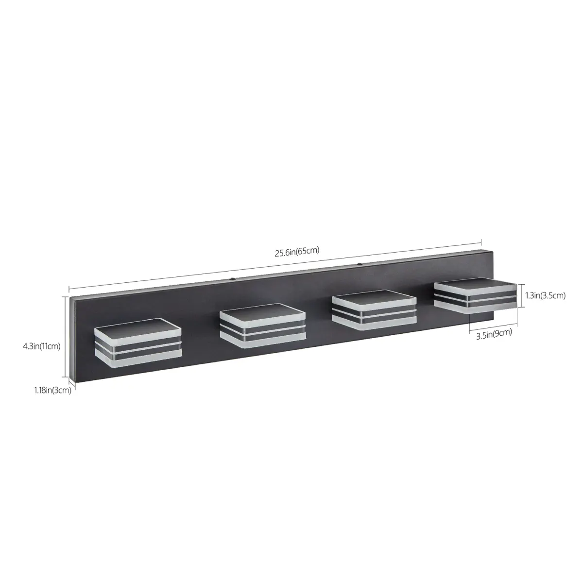 Square acrylic vanity bar, 4 lights, black, view 5