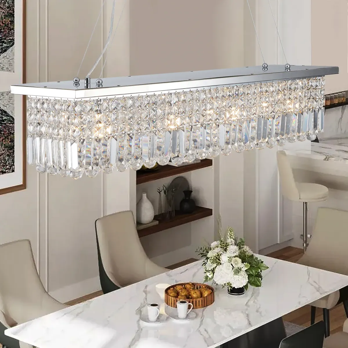 Raindrop crystal chandelier, 8 lights, chrome, view 3