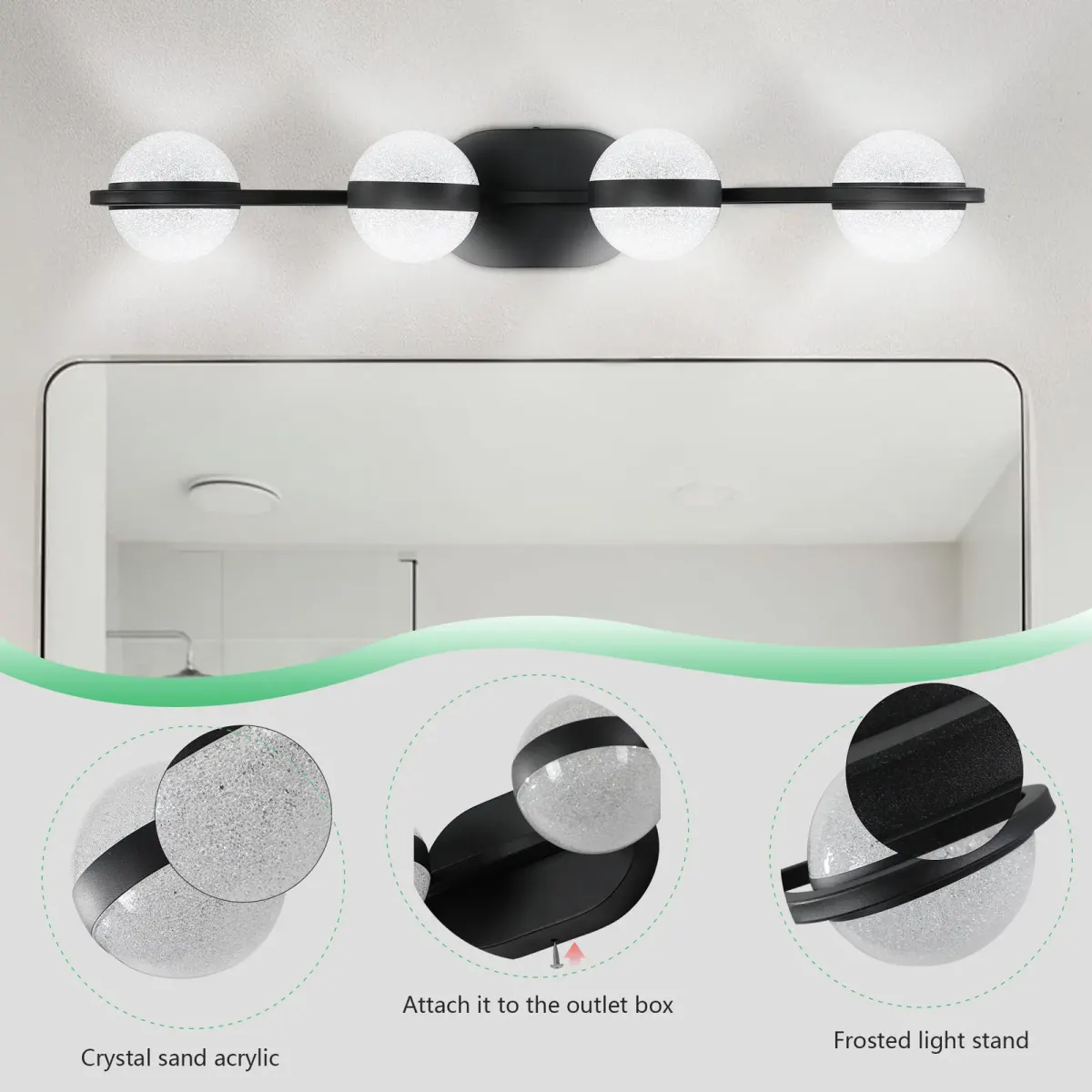 Acrylic crystal vanity bar, 4 lights, black, manufacturer image 1