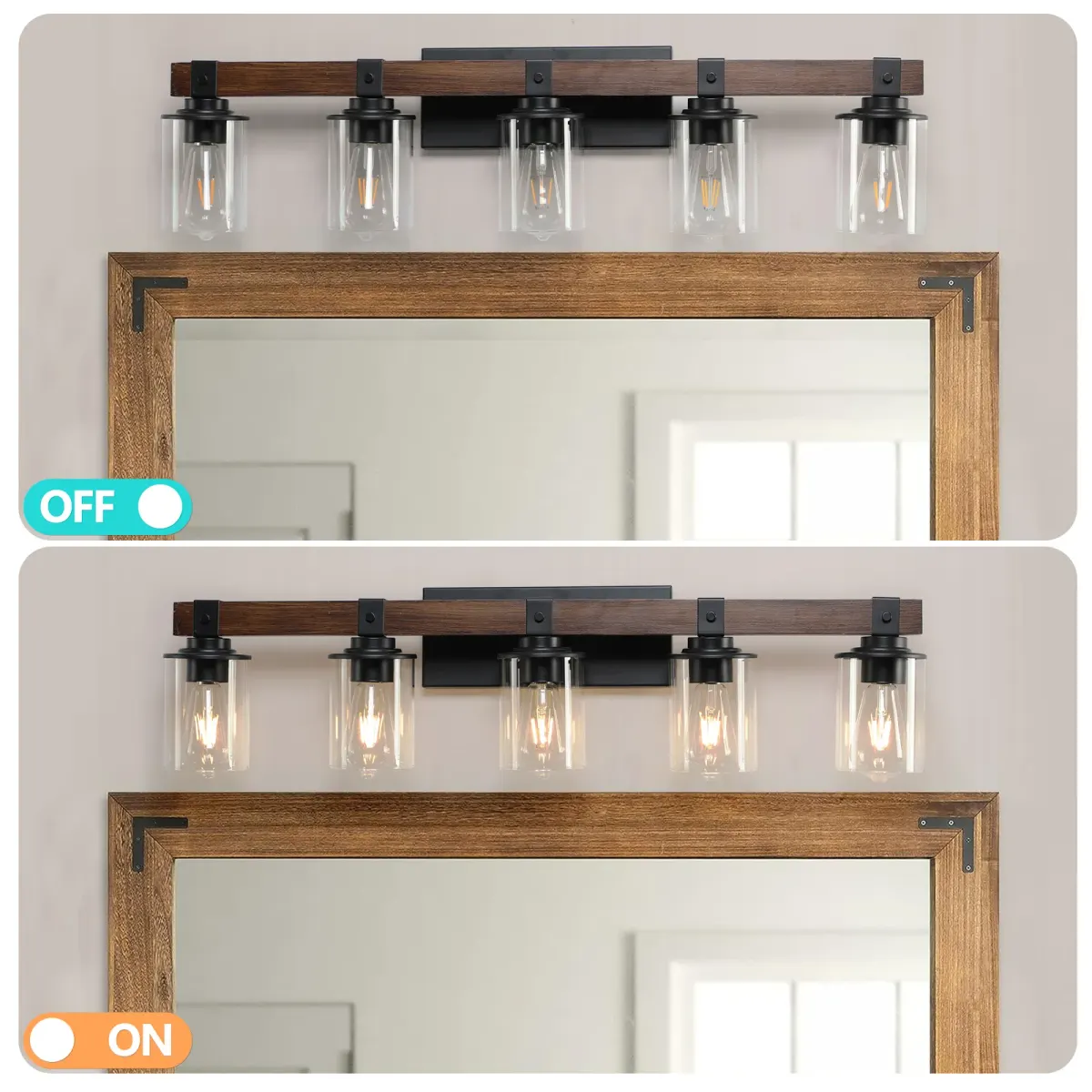 Wood vanity bar, 5 lights, walnut, view 7