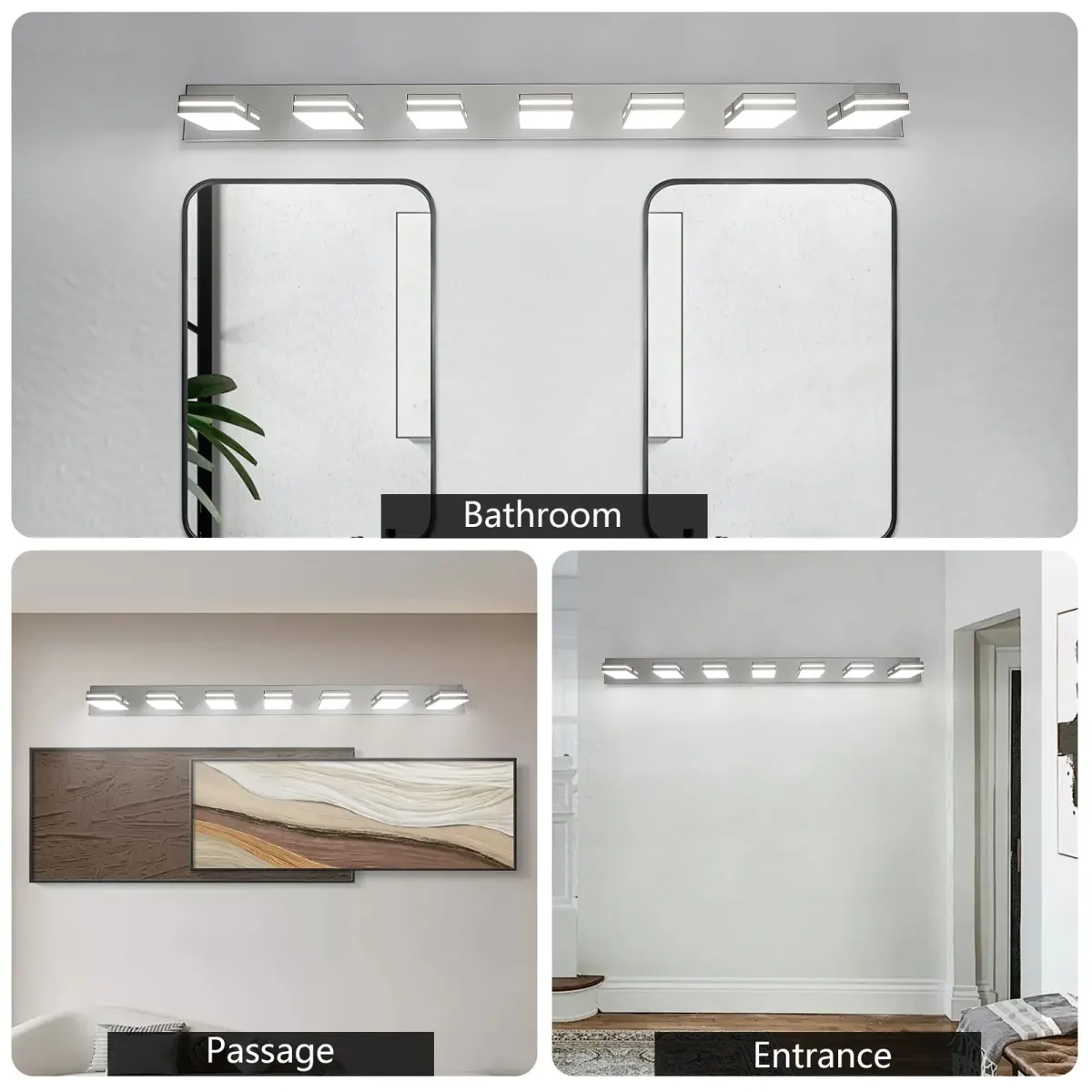 Minimalist LED vanity bar, 7 lights, chrome, manufacturer image 1