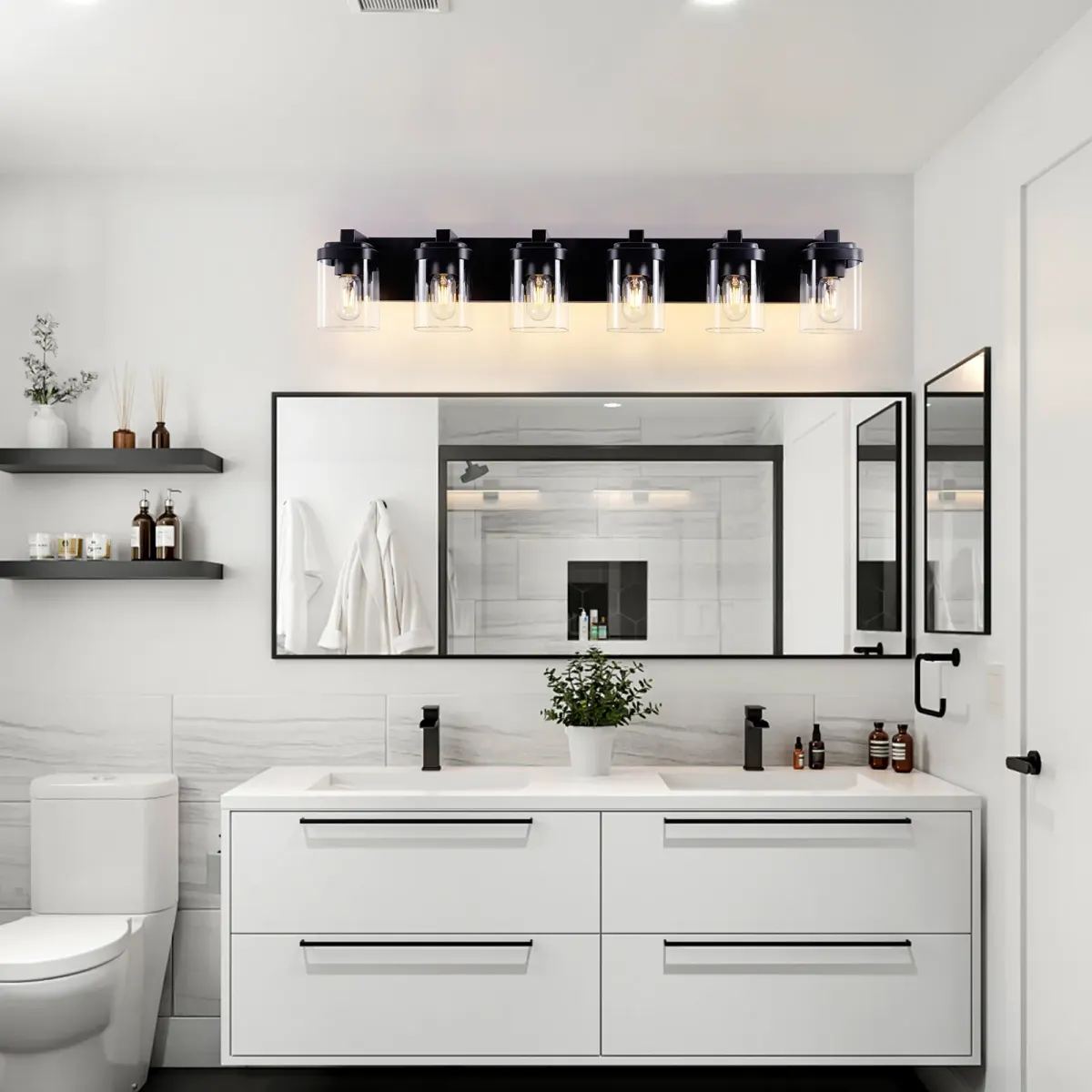 Clear glass vanity bar Z001004, 6 lights, black, view 2