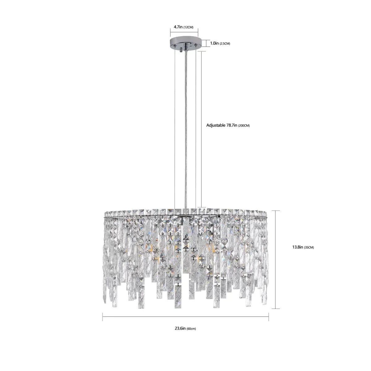 Crystal rectangle chandelier, 23.6 in, chrome, view 7