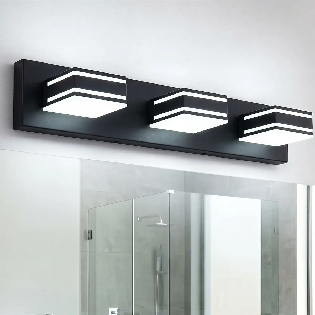 Acrylic vanity bar, 3–6 lights, 23.6–47.2 in, black