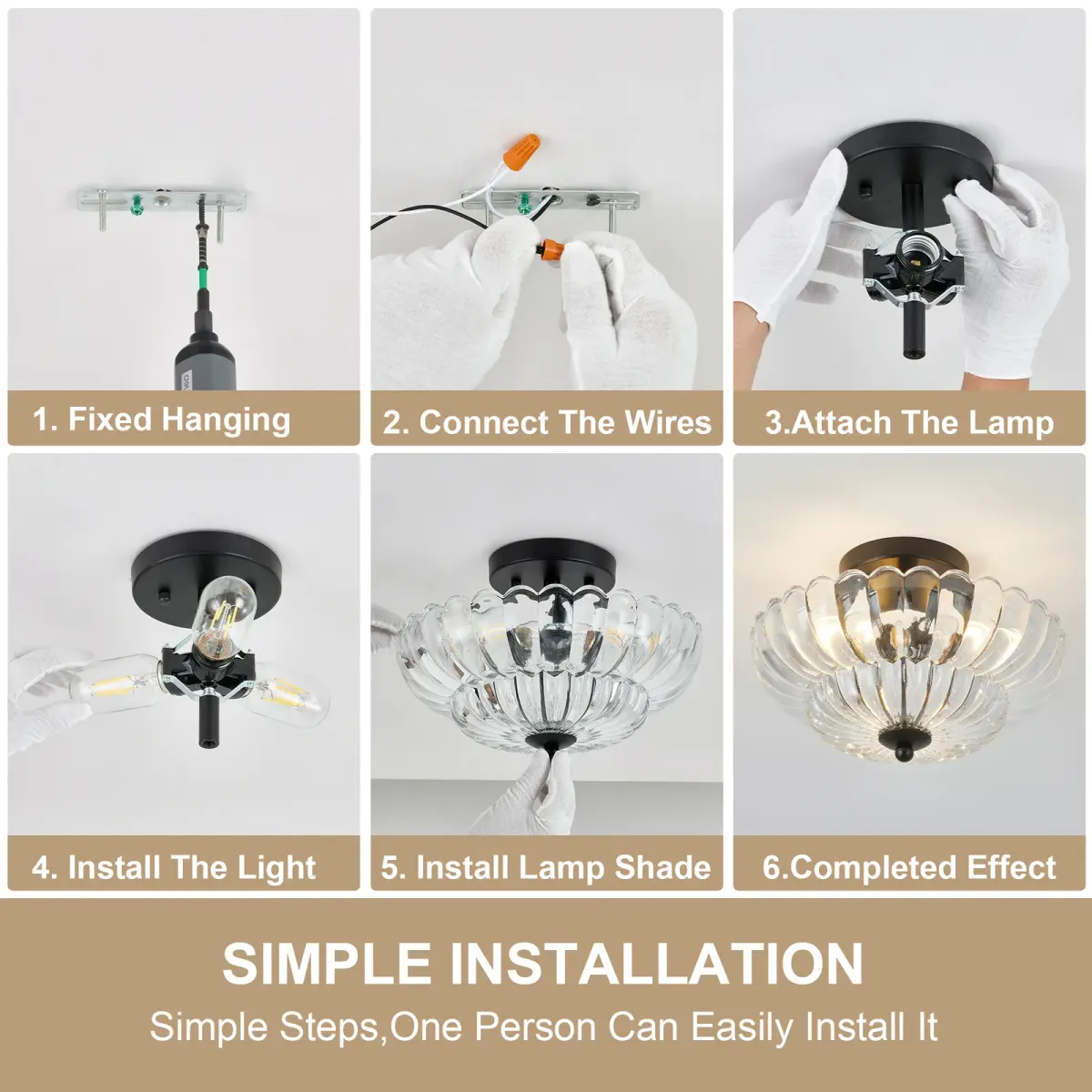Glass semi-flush mount, 11.8 in, clear+black, manufacturer image 3