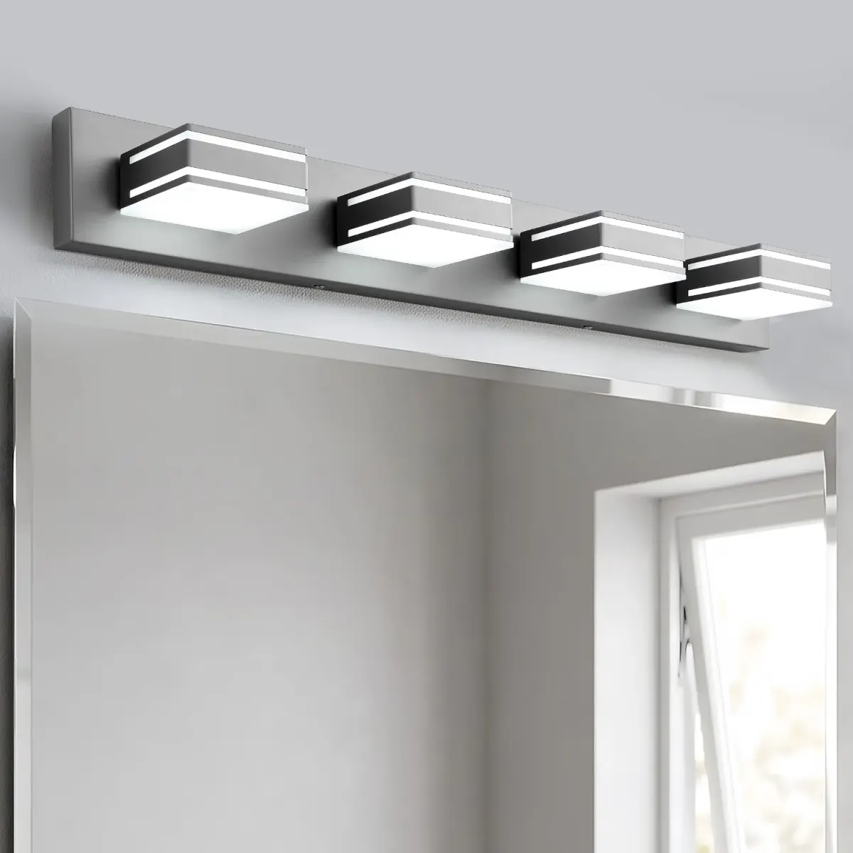 Acrylic vanity bar, 3–6 lights, 23.6–47.2 in, 4 lights, brushed nickel