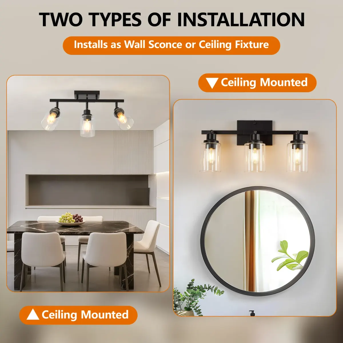Clear glass semi-flush mount, 3 lights, black, view 4