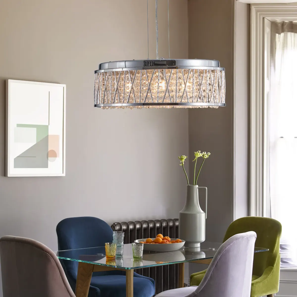 Crystal chandelier, 18.9 in, silver+clear, view 3
