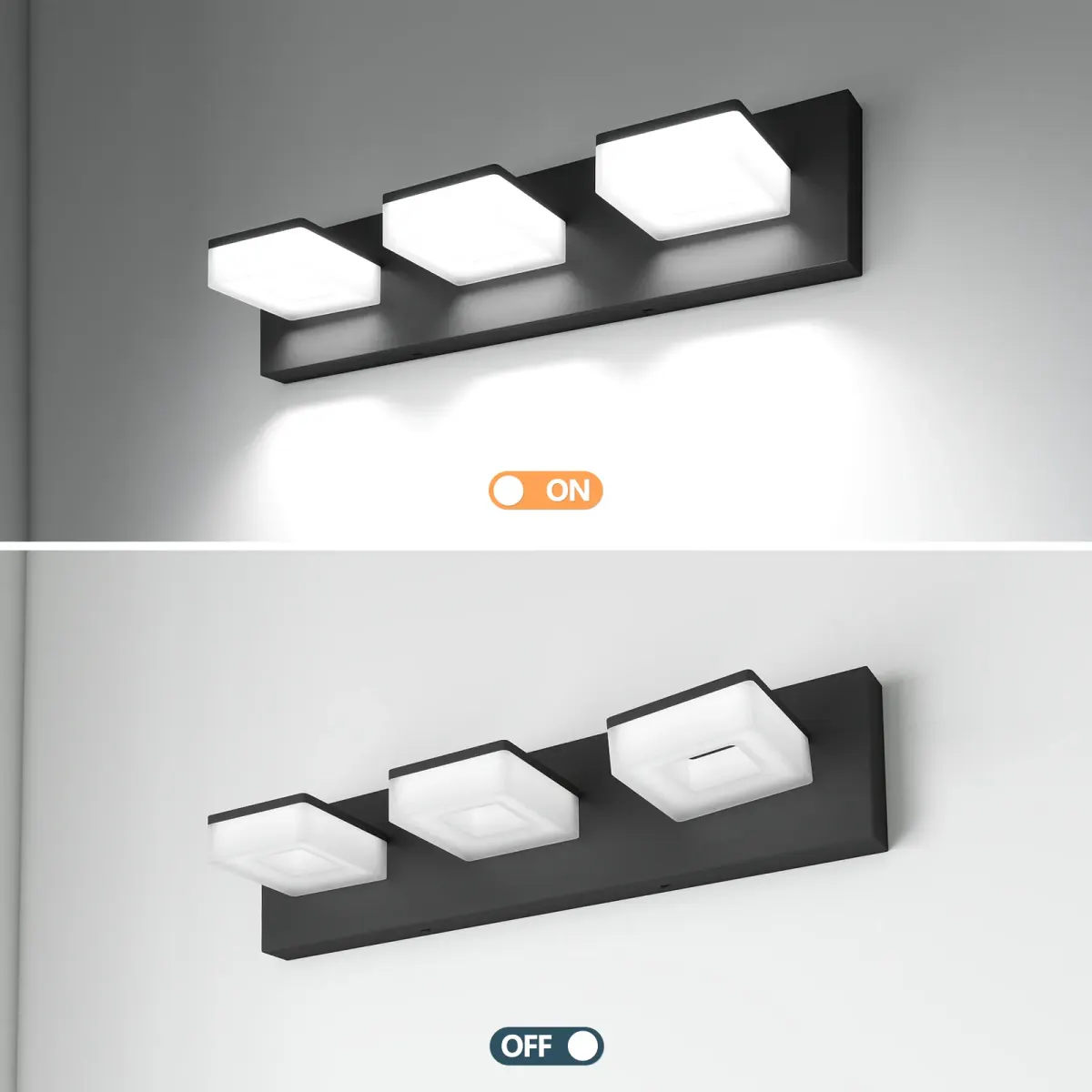 Acrylic vanity bar, 3–6 lights, 19.7–39 in, 3 lights, black, view 3