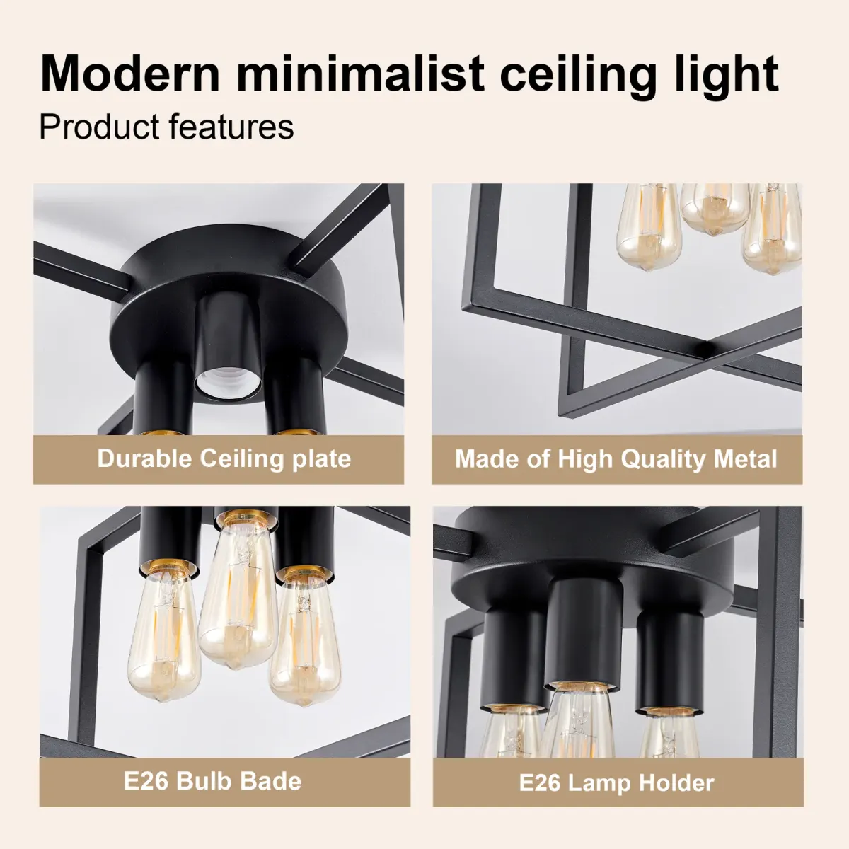 Geometric chandelier, 3 lights, black, manufacturer image 3