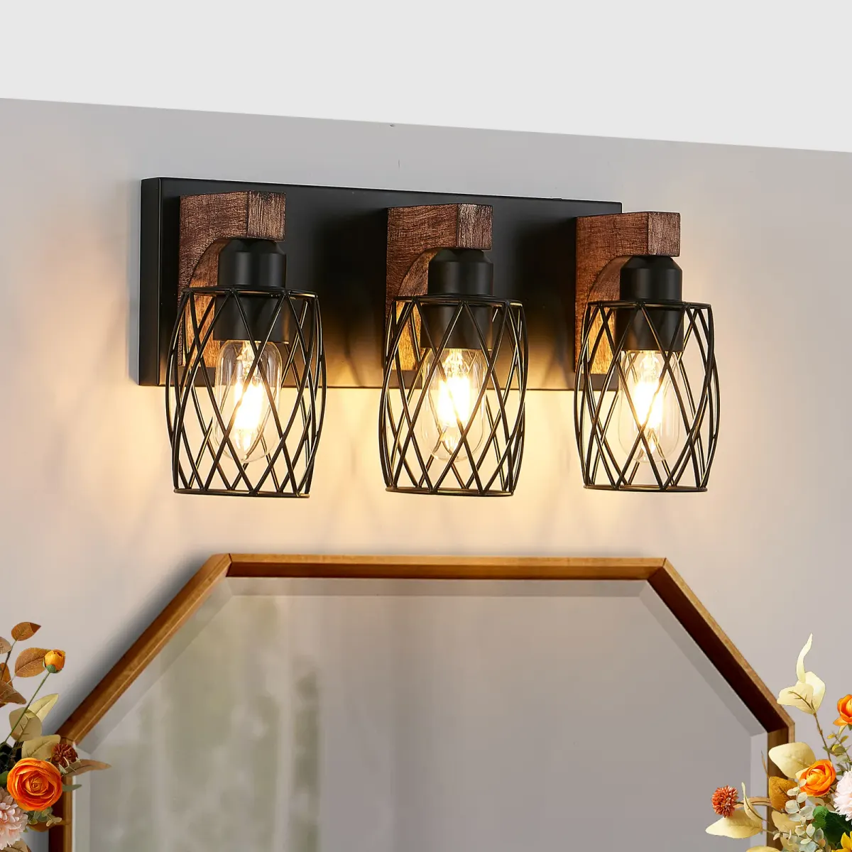 Cage wall sconce, 3 lights, walnut, view 7