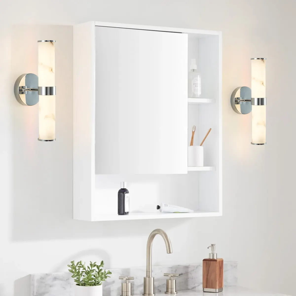 Marble wall sconce, 5.5 in, 5.5 in, chrome, view 2