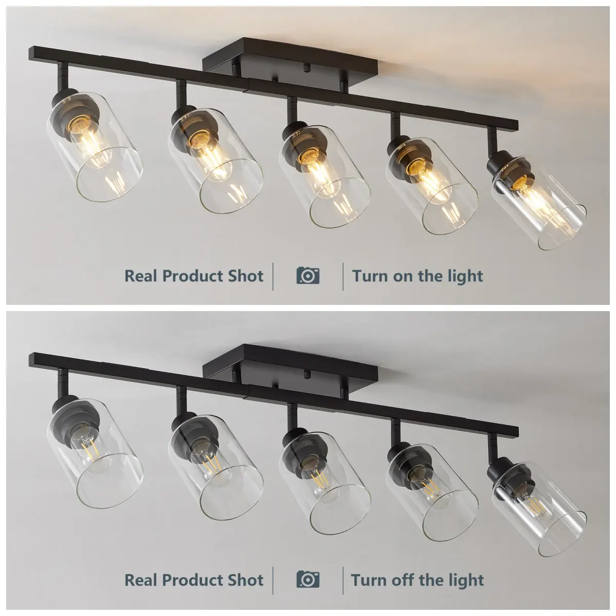 Clear glass semi-flush mount, 5 lights, black, manufacturer image 5