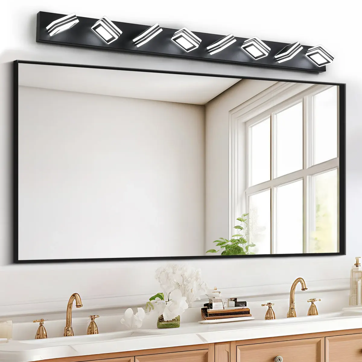 Square acrylic vanity bar, 8 lights, black, view 2