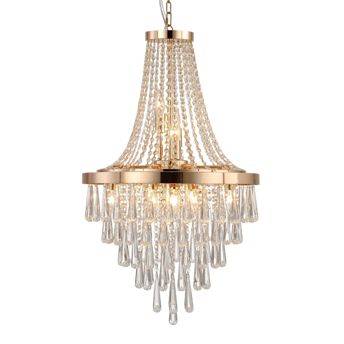 Crystal tiered chandelier, 11 lights, 11 lights, gold, view 6