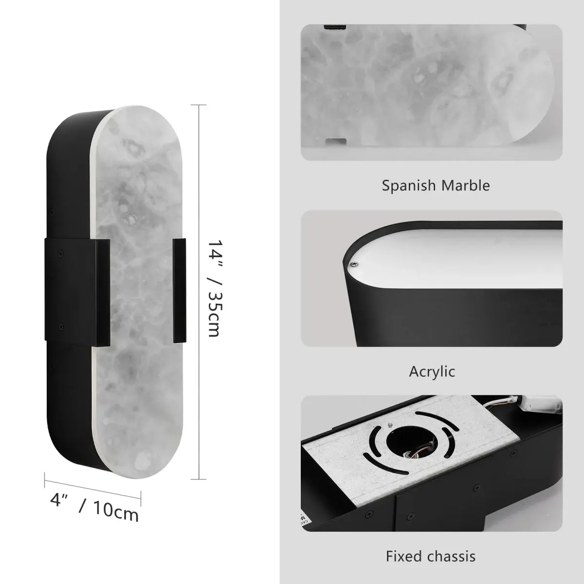 Marble wall sconce, 3.9 in, 3.9 in, black, view 6