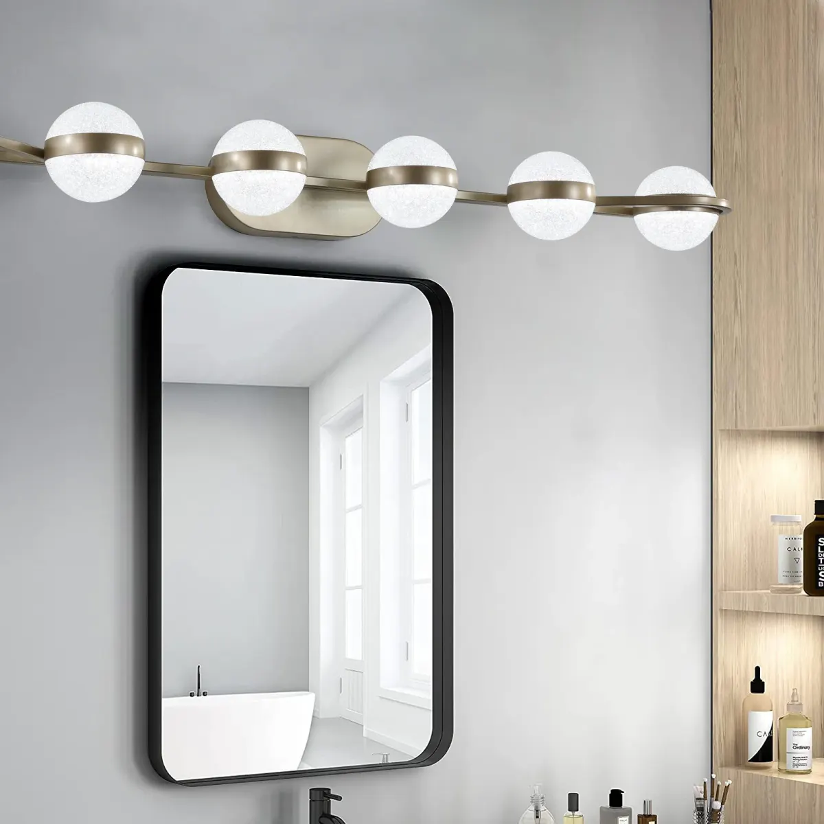 Acrylic crystal vanity bar, 6 lights, gold, view 6
