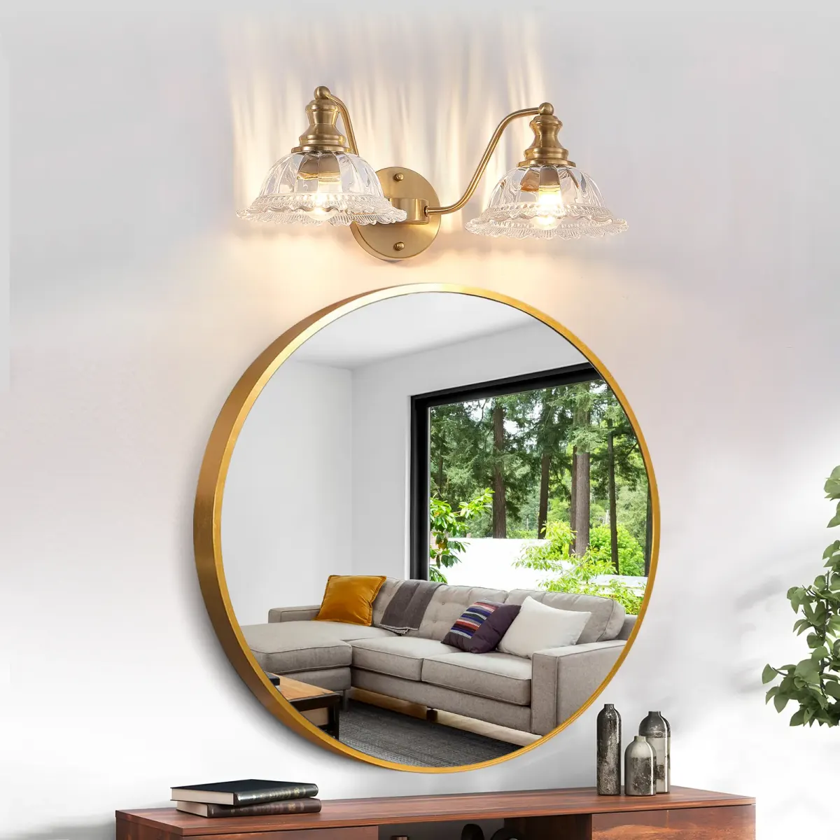 2-light vanity light, gold, view 2