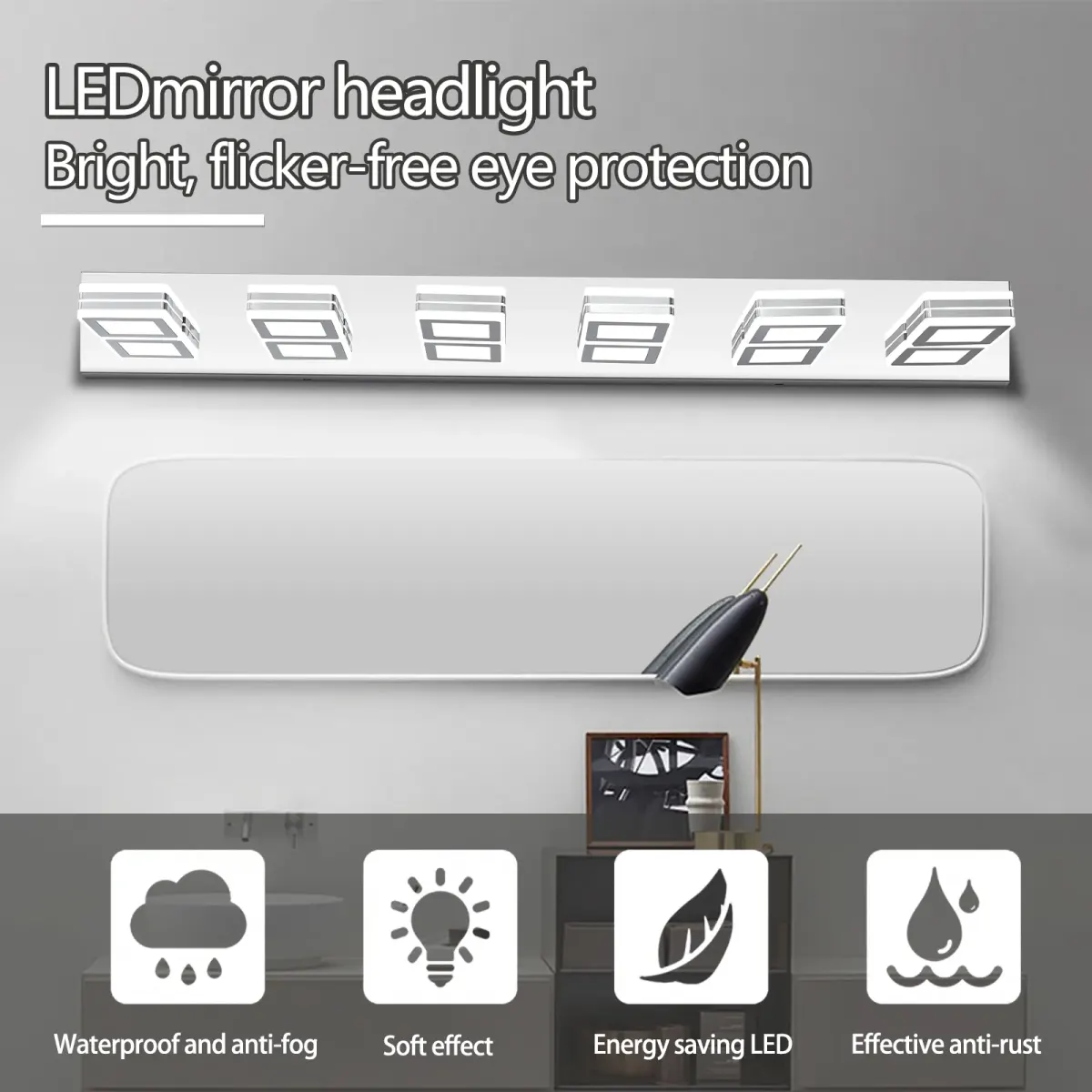 Square acrylic vanity bar, 6 lights, chrome, manufacturer image 2