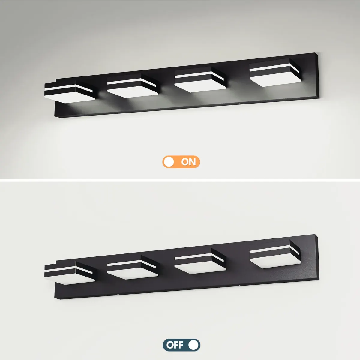 Minimalist LED vanity bar, 4 lights, black, view 3