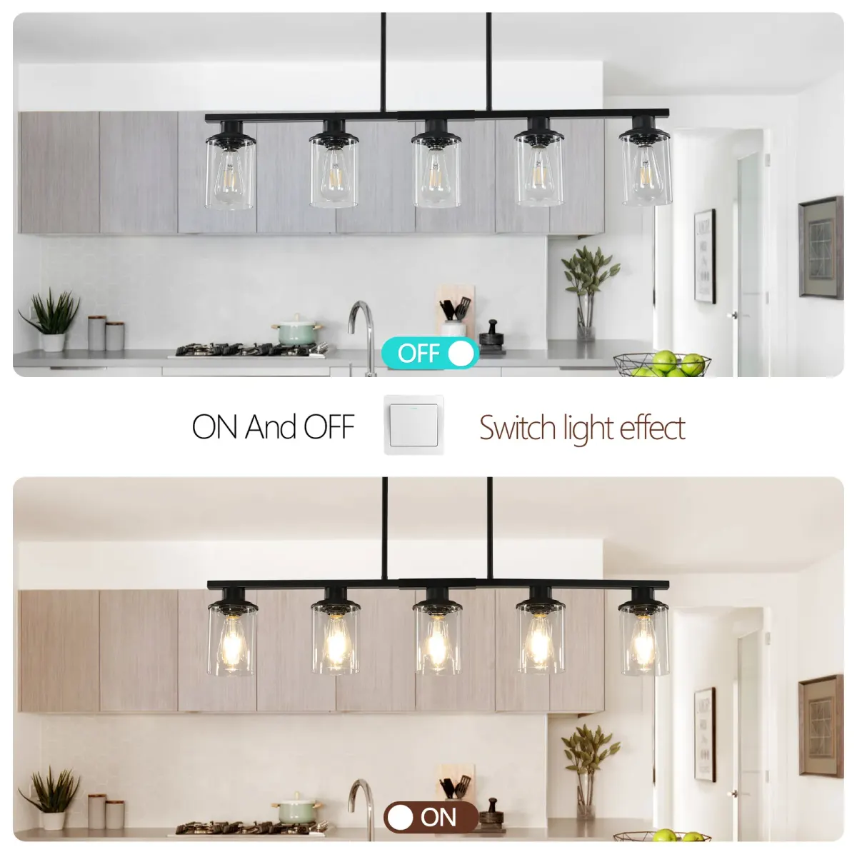 Clear glass shade chandelier, 5 lights, black, manufacturer image 2